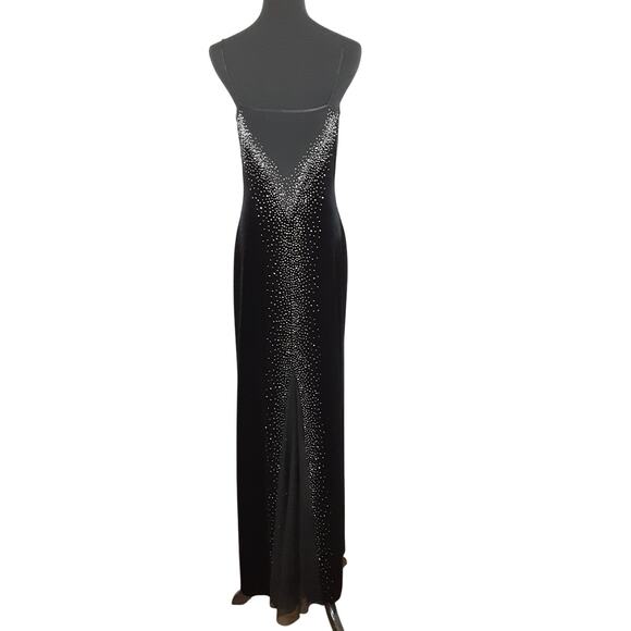 Vintage Y2K Velour Evening Gown Bodycon Beaded Floor Length Cutout Dress Sexy - Picture 5 of 12